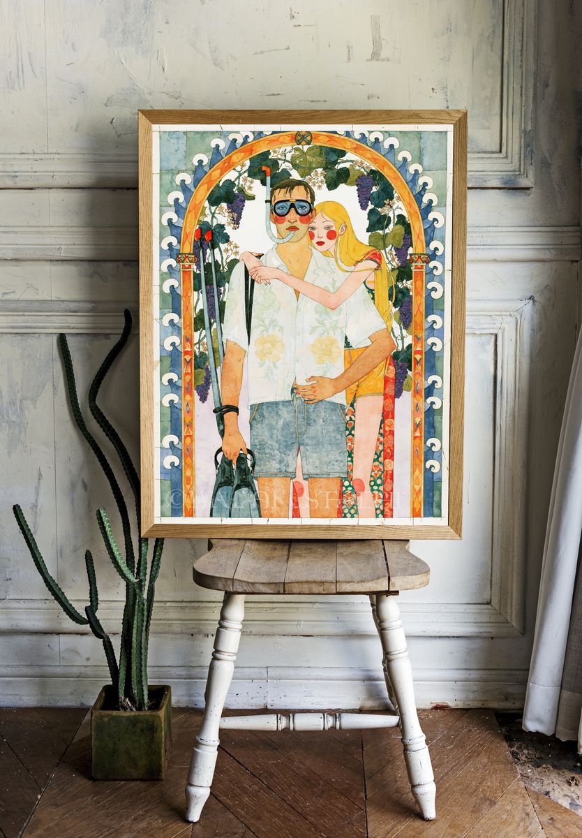 Art Nouveau Couple Illustration Poster. — room view 1