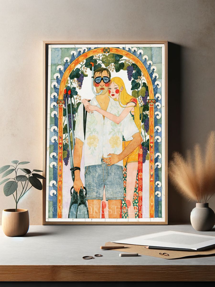 Art Nouveau Couple Illustration Poster. — room view 2