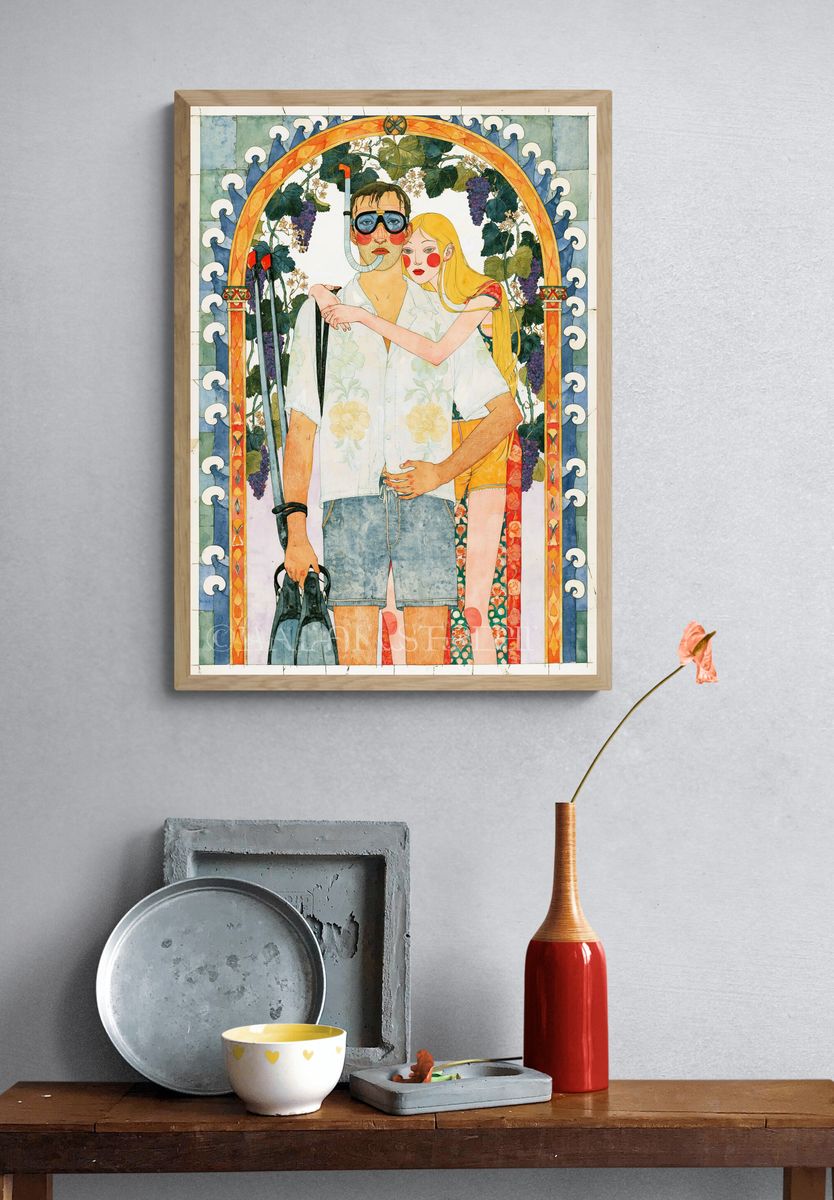 Art Nouveau Couple Illustration Poster. — room view 3