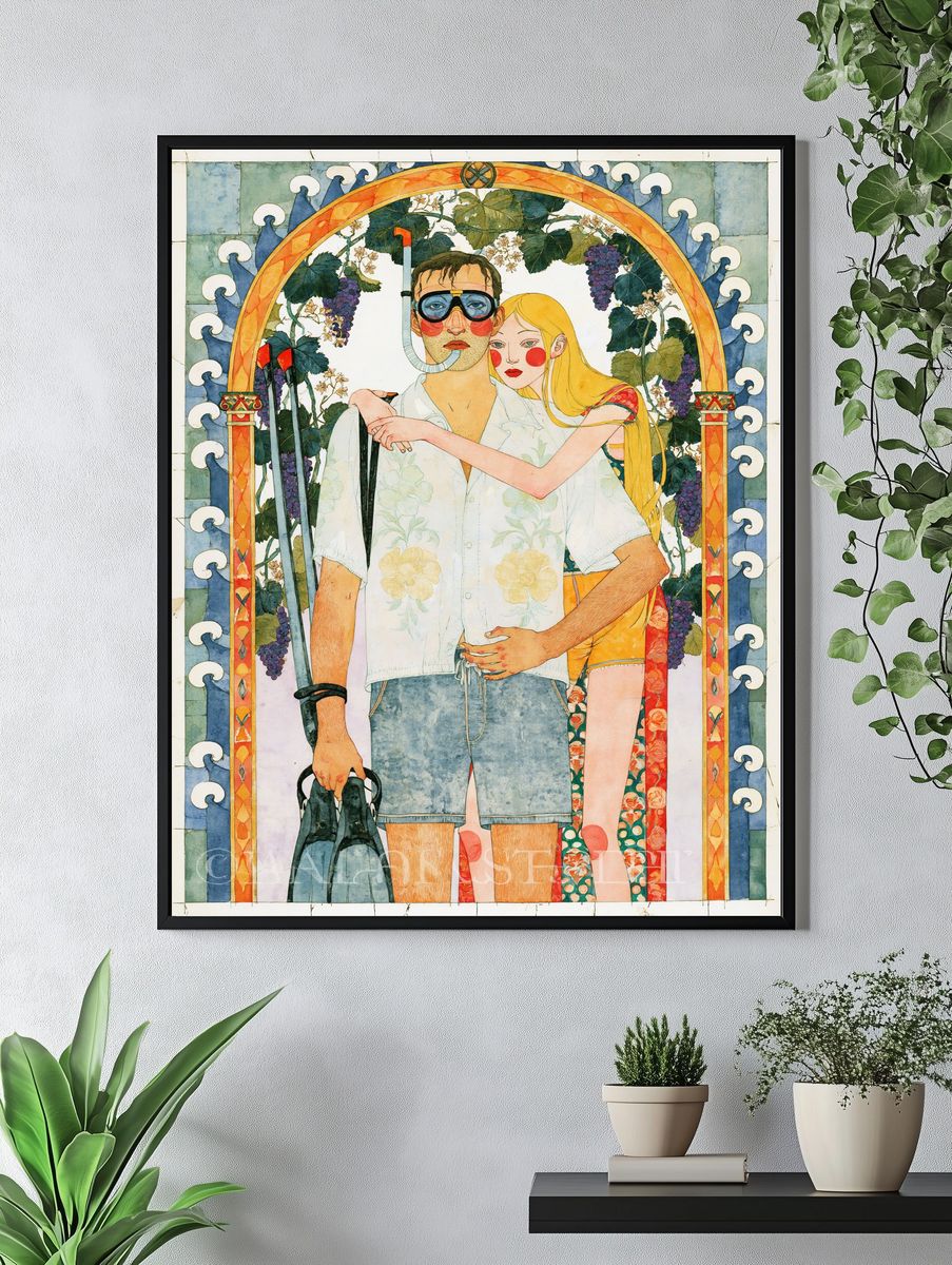 Art Nouveau Couple Illustration Poster. — room view 4
