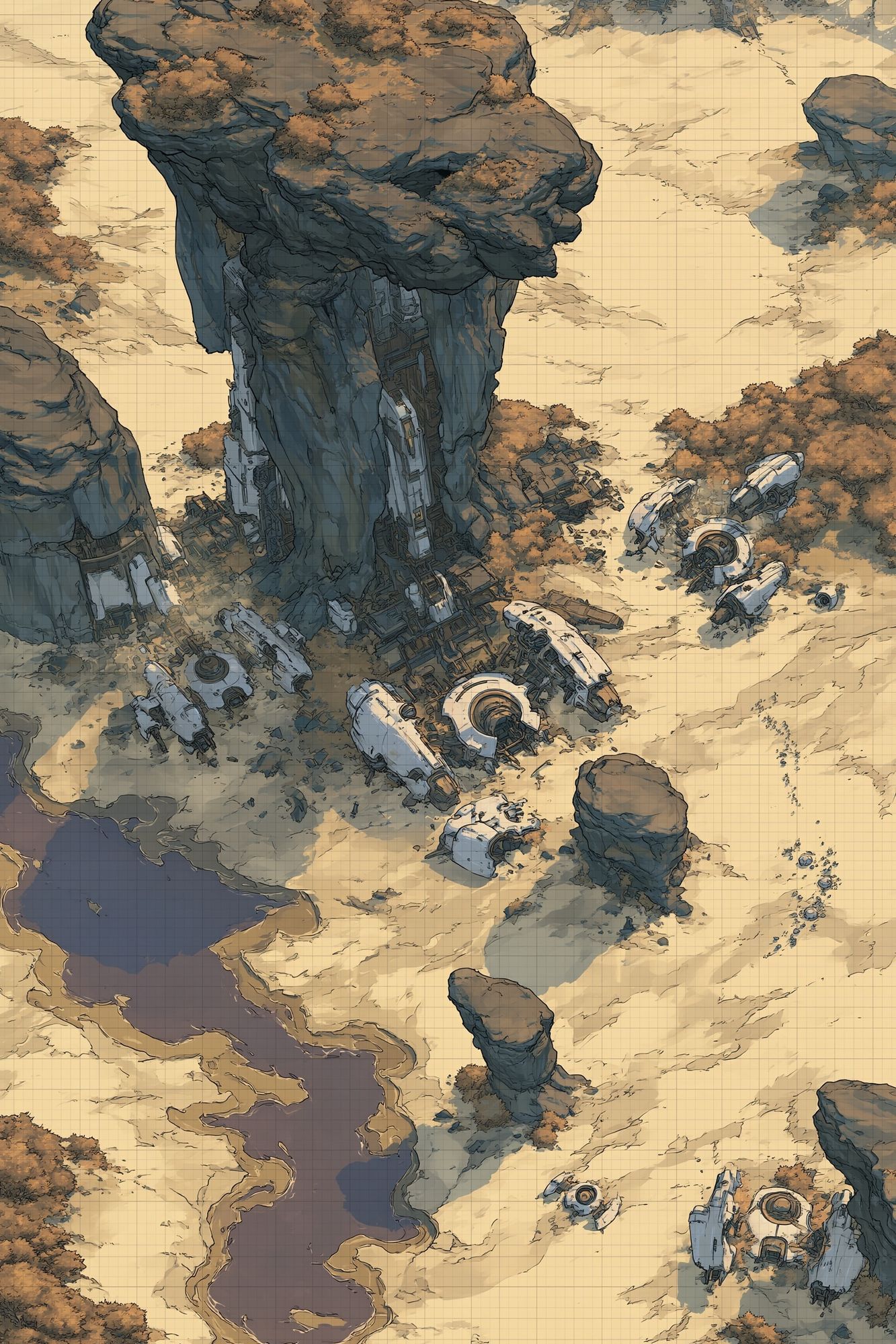 Sci-Fi Desert Outpost Poster. poster — illustration art