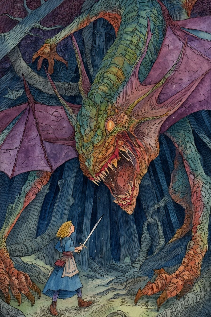 Alice and the Dragon Illustration Poster. poster — illustration art