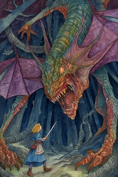 Alice and the Dragon Illustration Poster. poster