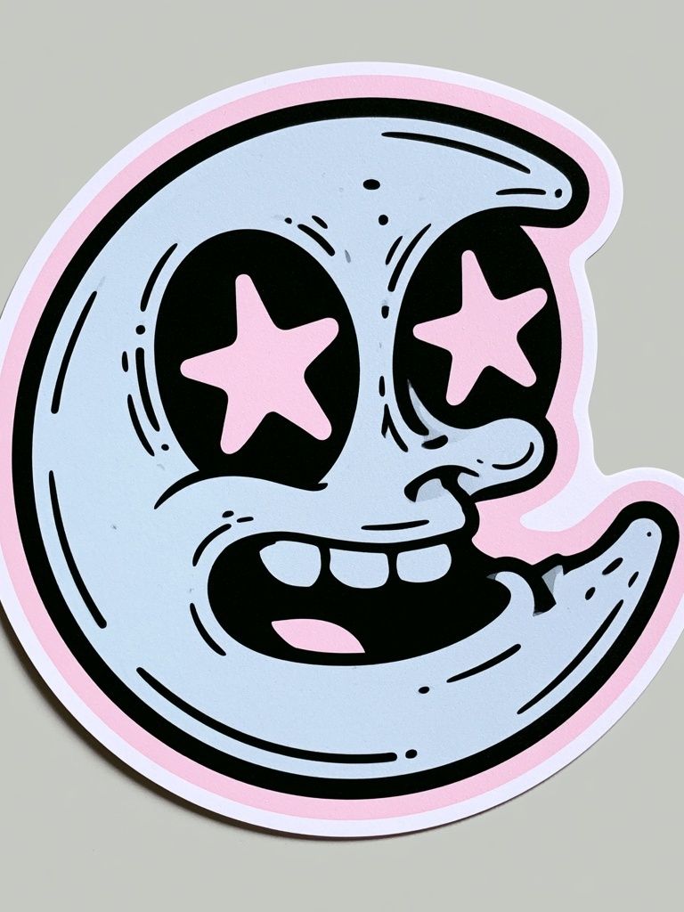 Cute Moon Face Cartoon Poster. poster — illustration art