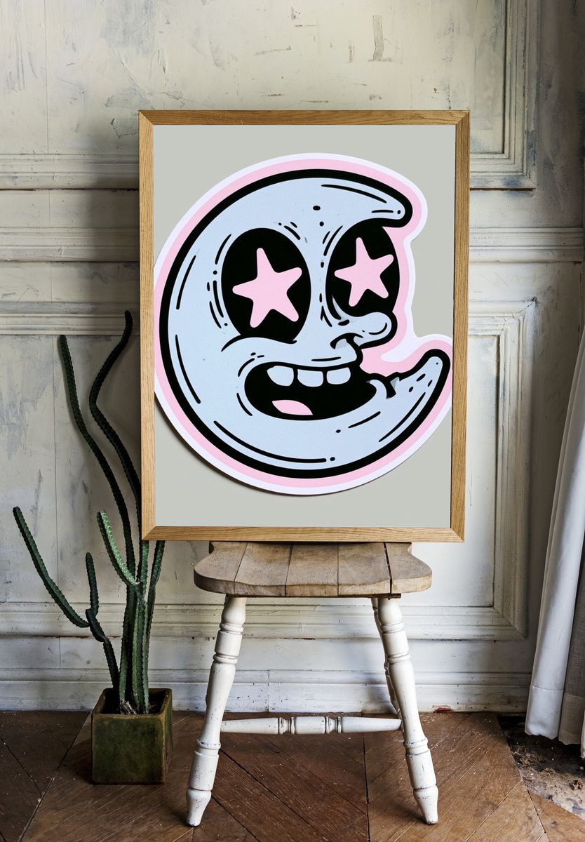 Cute Moon Face Cartoon Poster. — room view 1