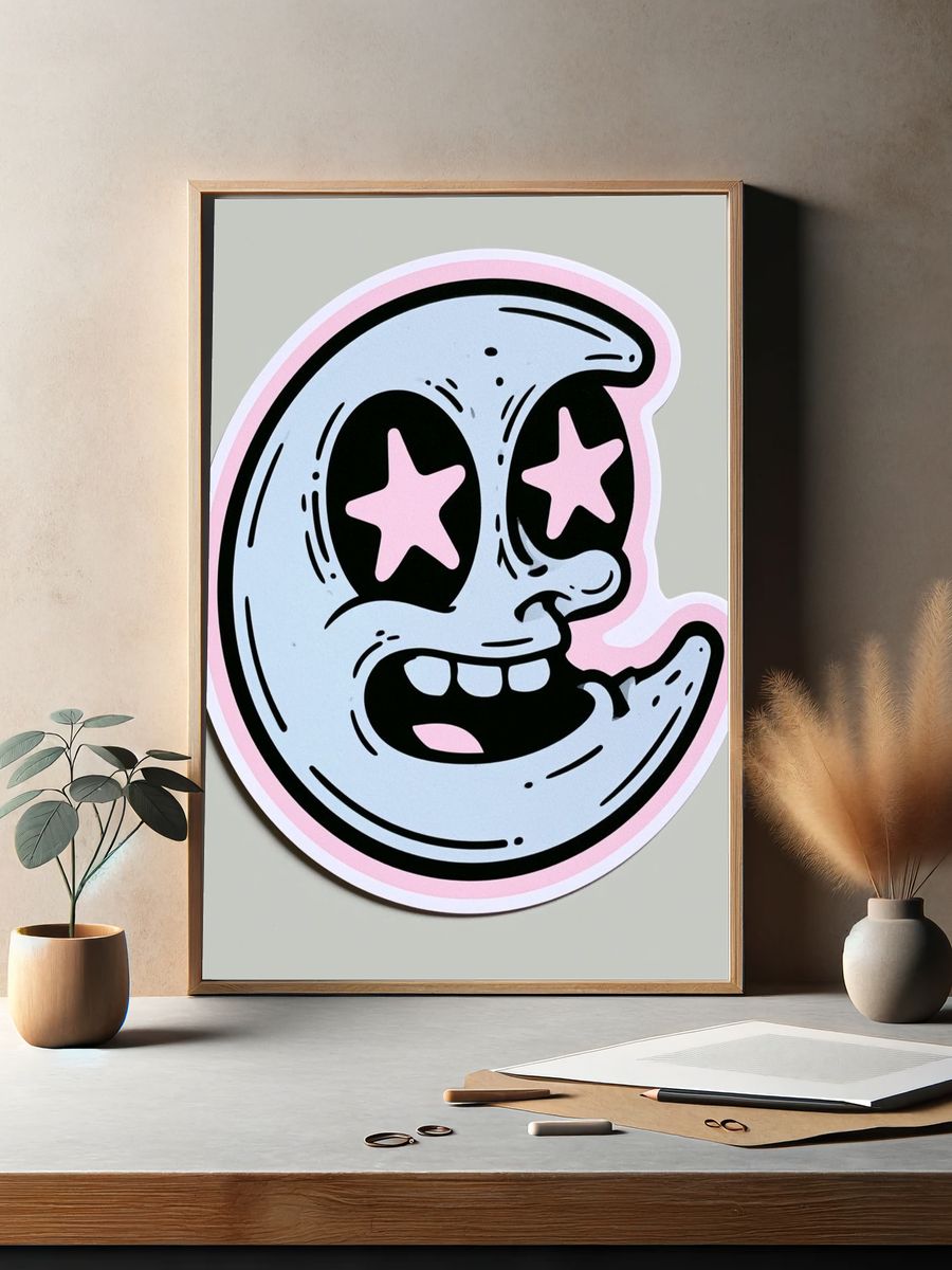 Cute Moon Face Cartoon Poster. — room view 2