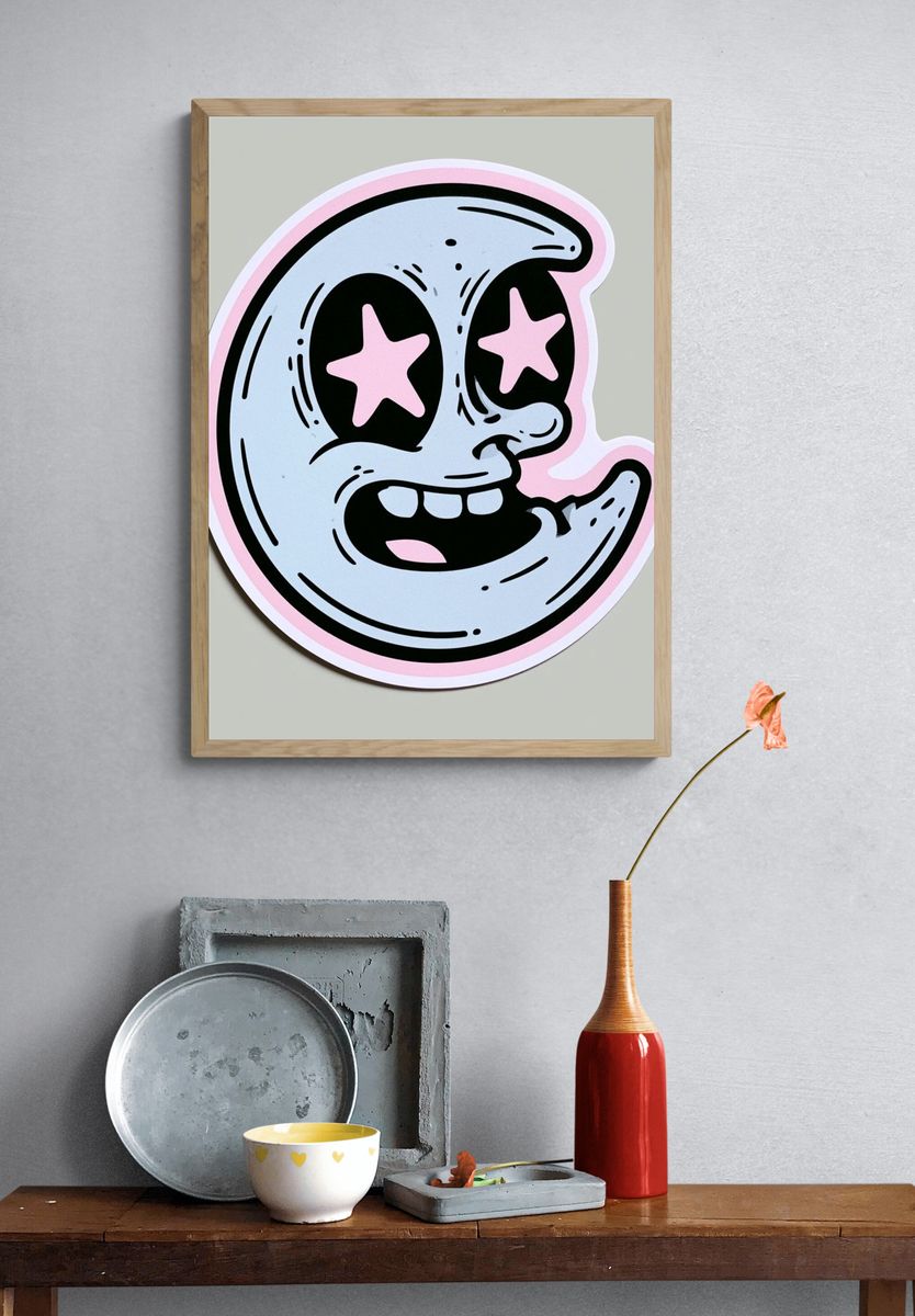 Cute Moon Face Cartoon Poster. — room view 3