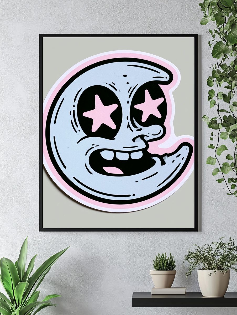Cute Moon Face Cartoon Poster. — room view 4