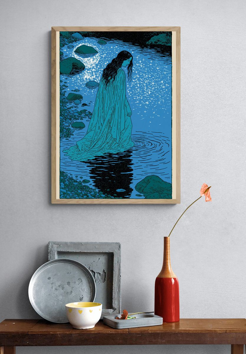 Mystic River Woman Illustration Poster. — room view 3