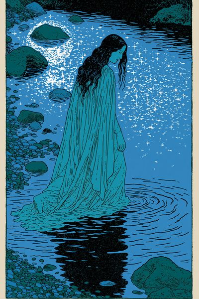 Mystic River Woman Illustration Poster. poster