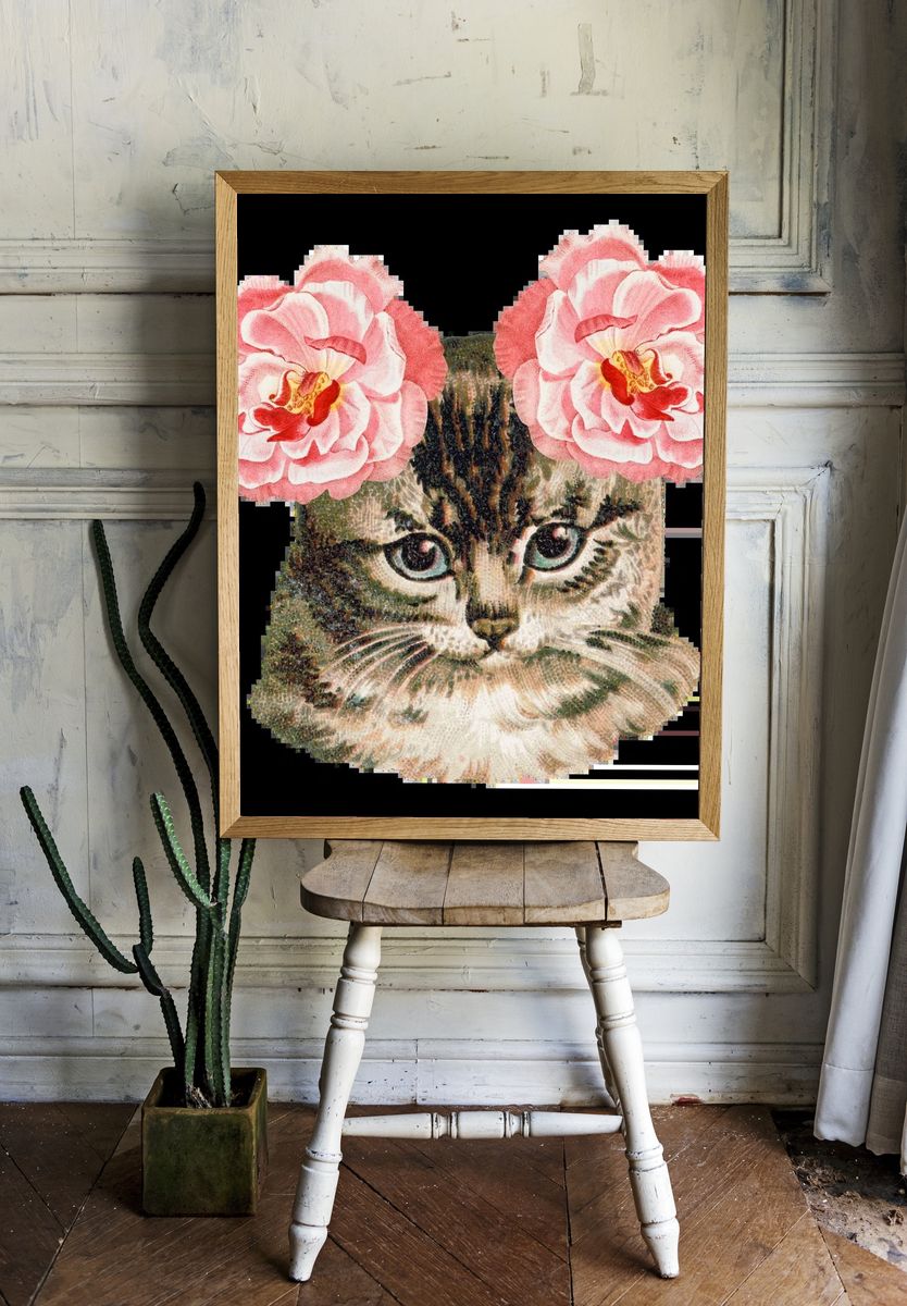 Hand drawn cute cat ever-blowing. room preview
