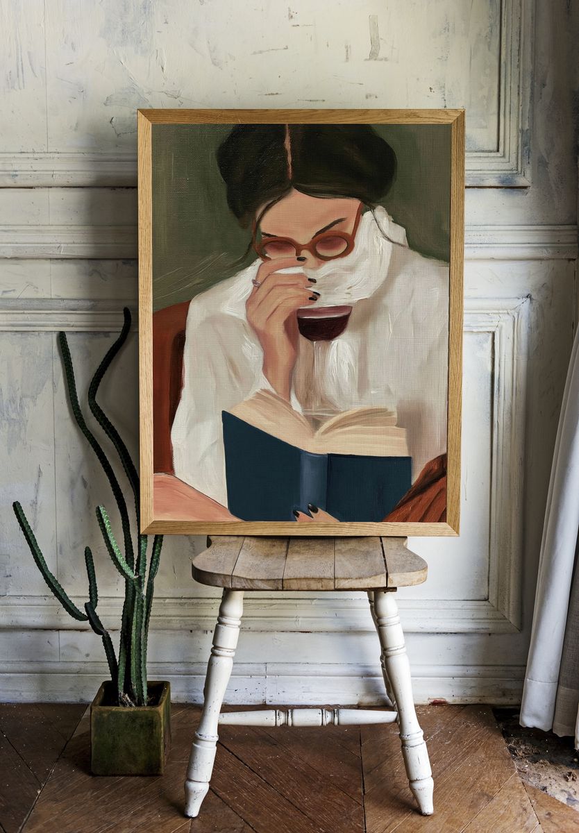 Reading Woman Portrait Print. — room view 1