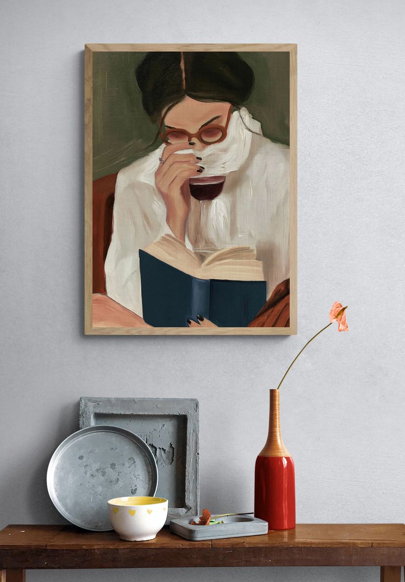 Reading Woman Portrait Print. — room view 3