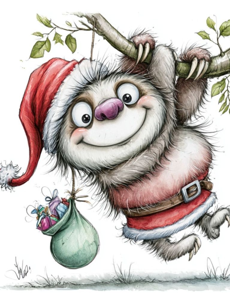 Christmas Sloth Illustration Poster. poster detail