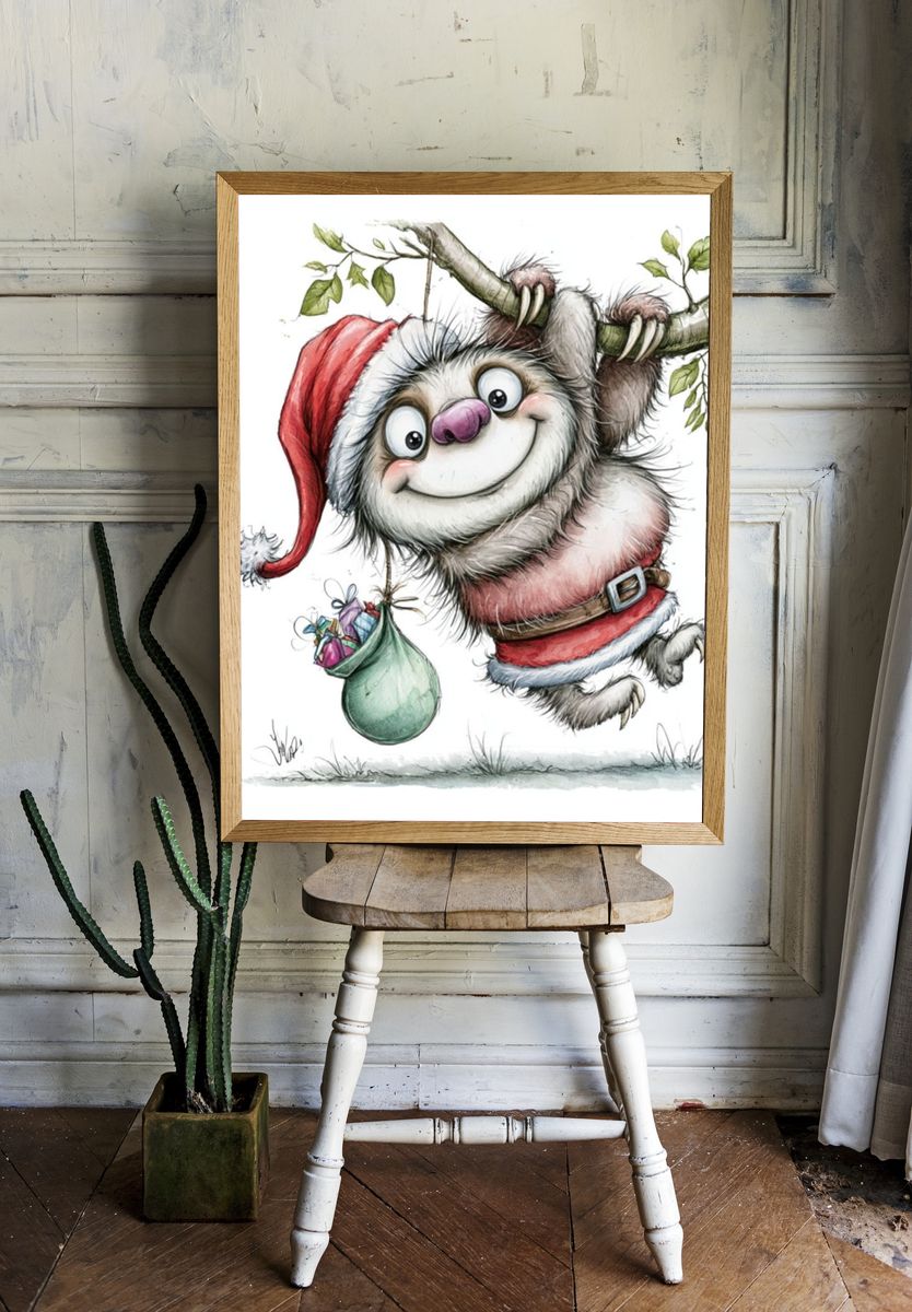 Christmas Sloth Illustration Poster. room preview