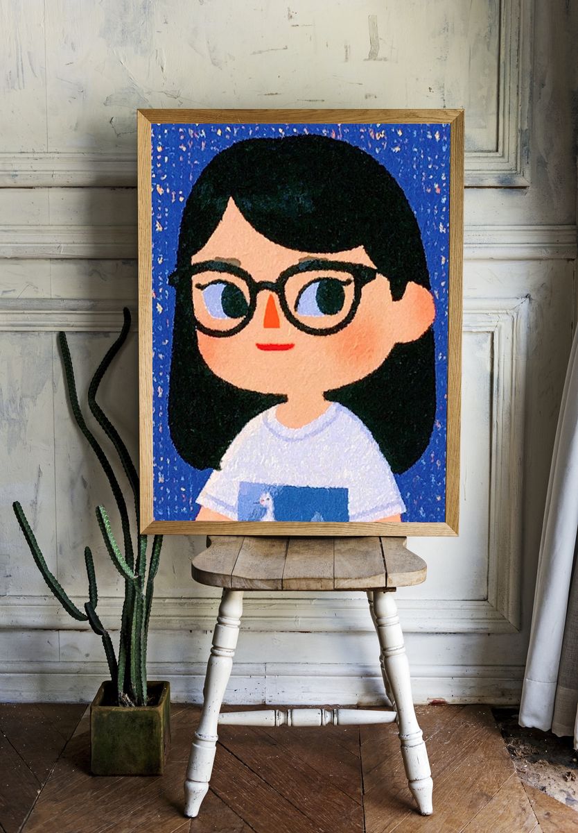 Girl with Glasses Illustration Poster. — room view 1