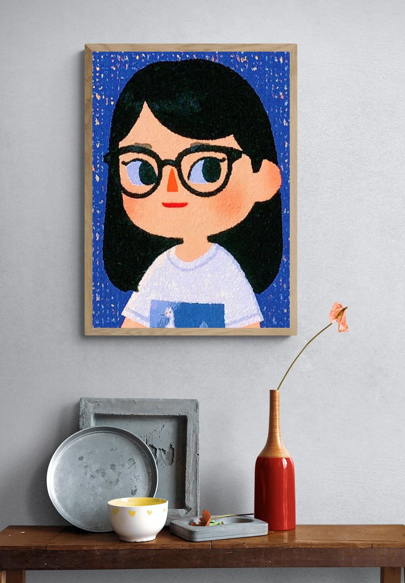 Girl with Glasses Illustration Poster. — room view 3