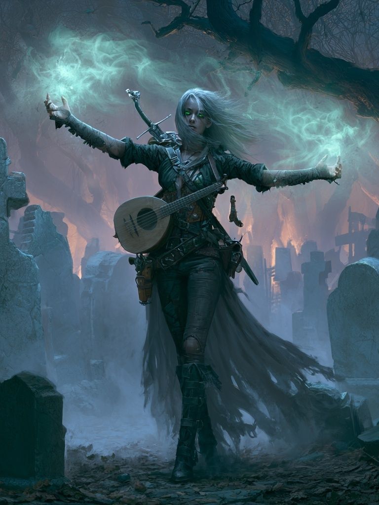 Necromancer Bard Fantasy Print. poster detail