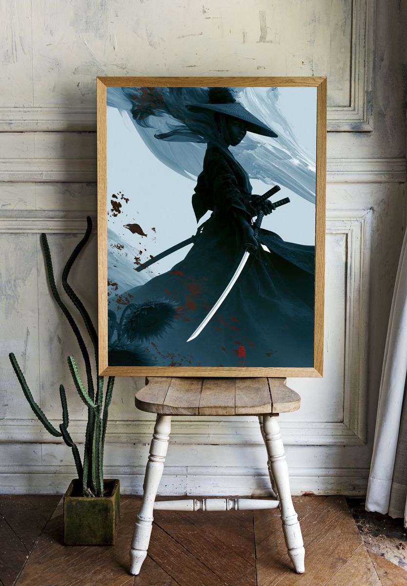 Samurai Warrior Digital Art Poster. — room view 1