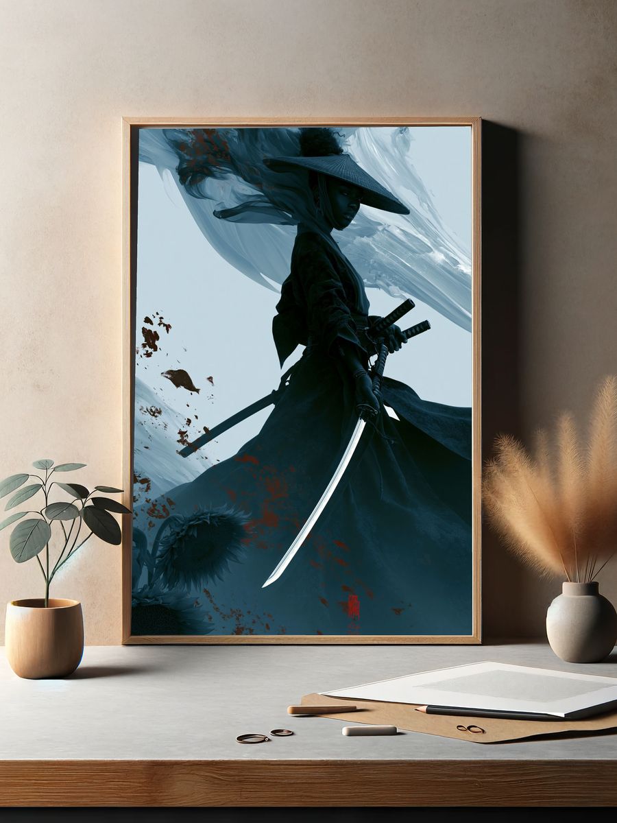 Samurai Warrior Digital Art Poster. — room view 2