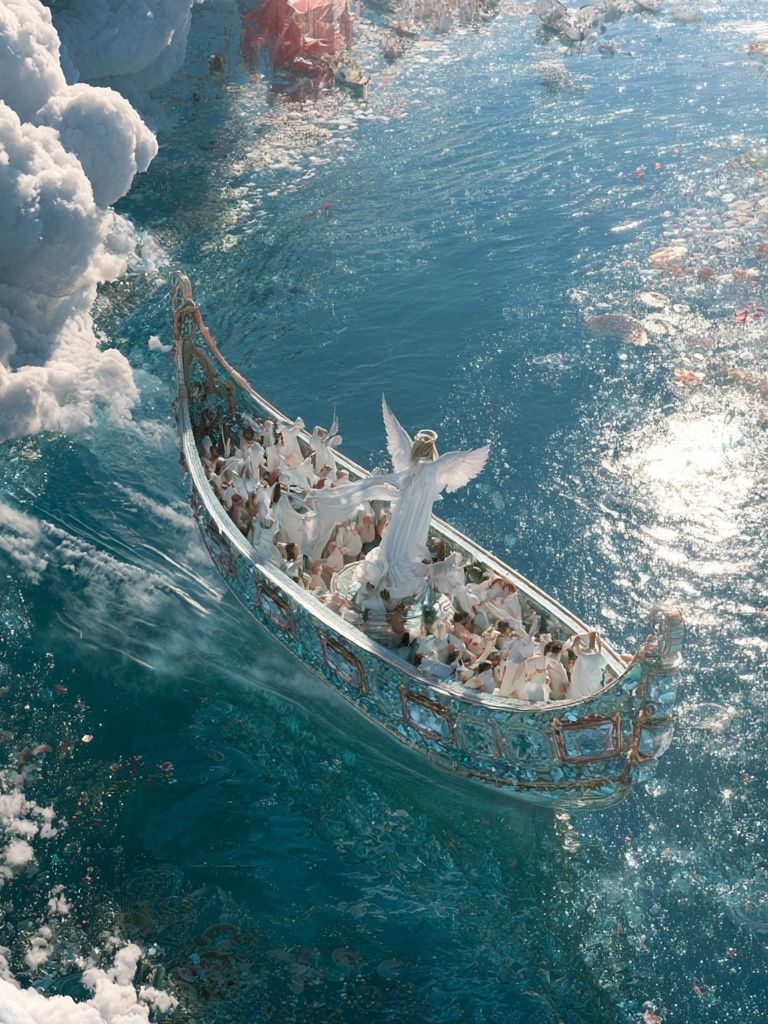 Celestial Boat Voyage Illustration Print. poster — illustration art