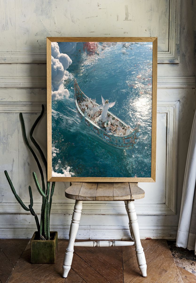 Celestial Boat Voyage Illustration Print. room preview