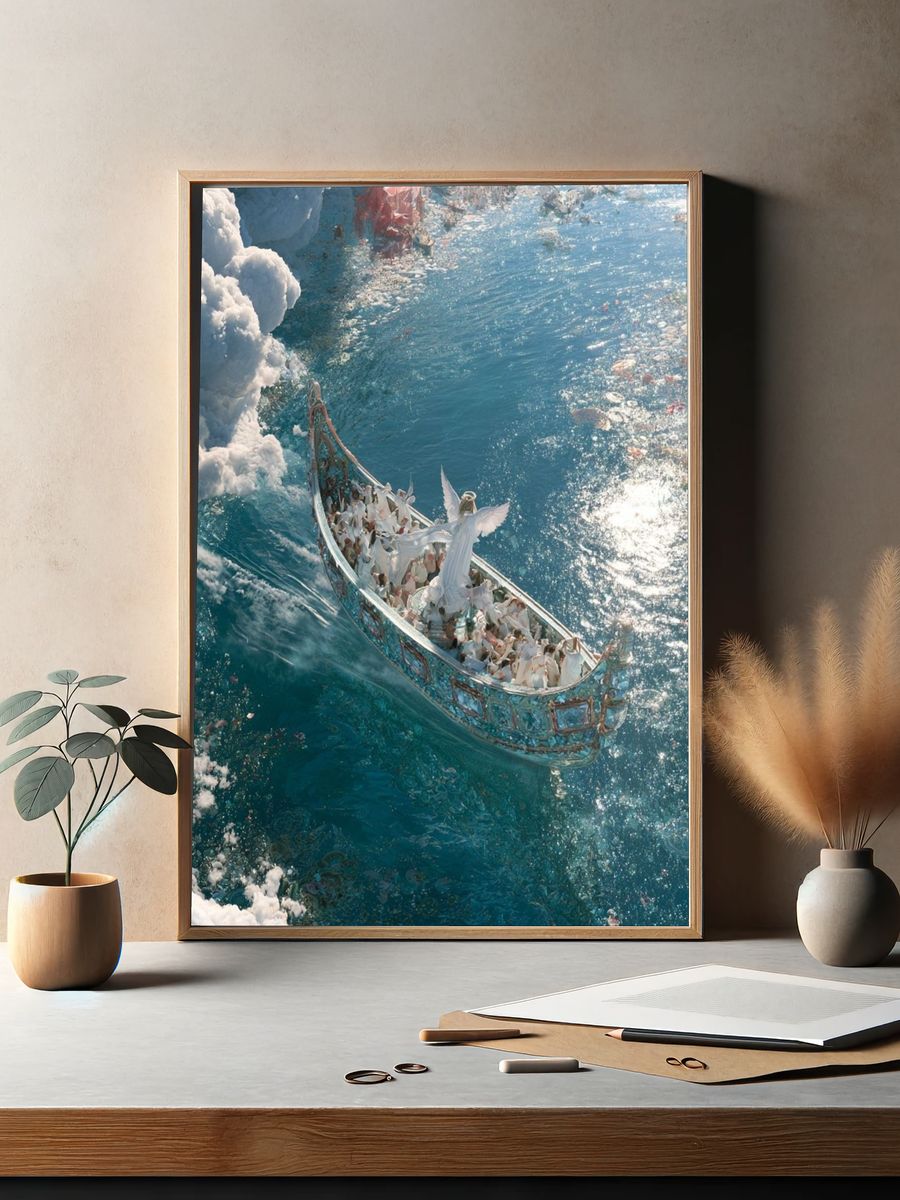 Celestial Boat Voyage Illustration Print. — room view 2