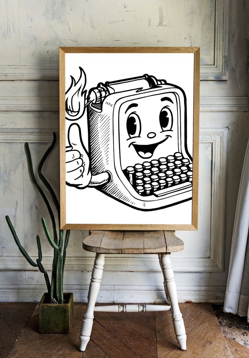 Smiling Typewriter Cartoon Poster. room preview