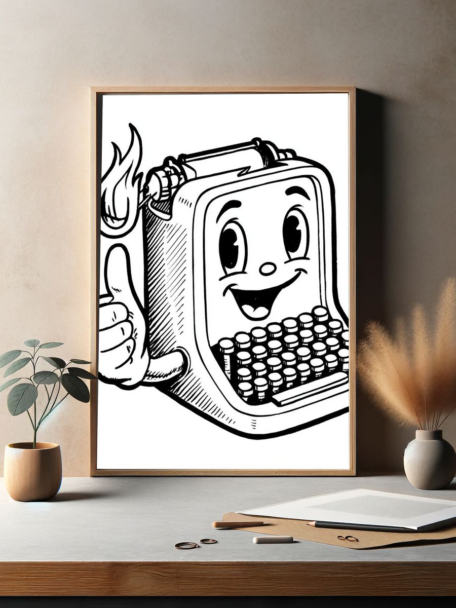 Smiling Typewriter Cartoon Poster. — room view 2