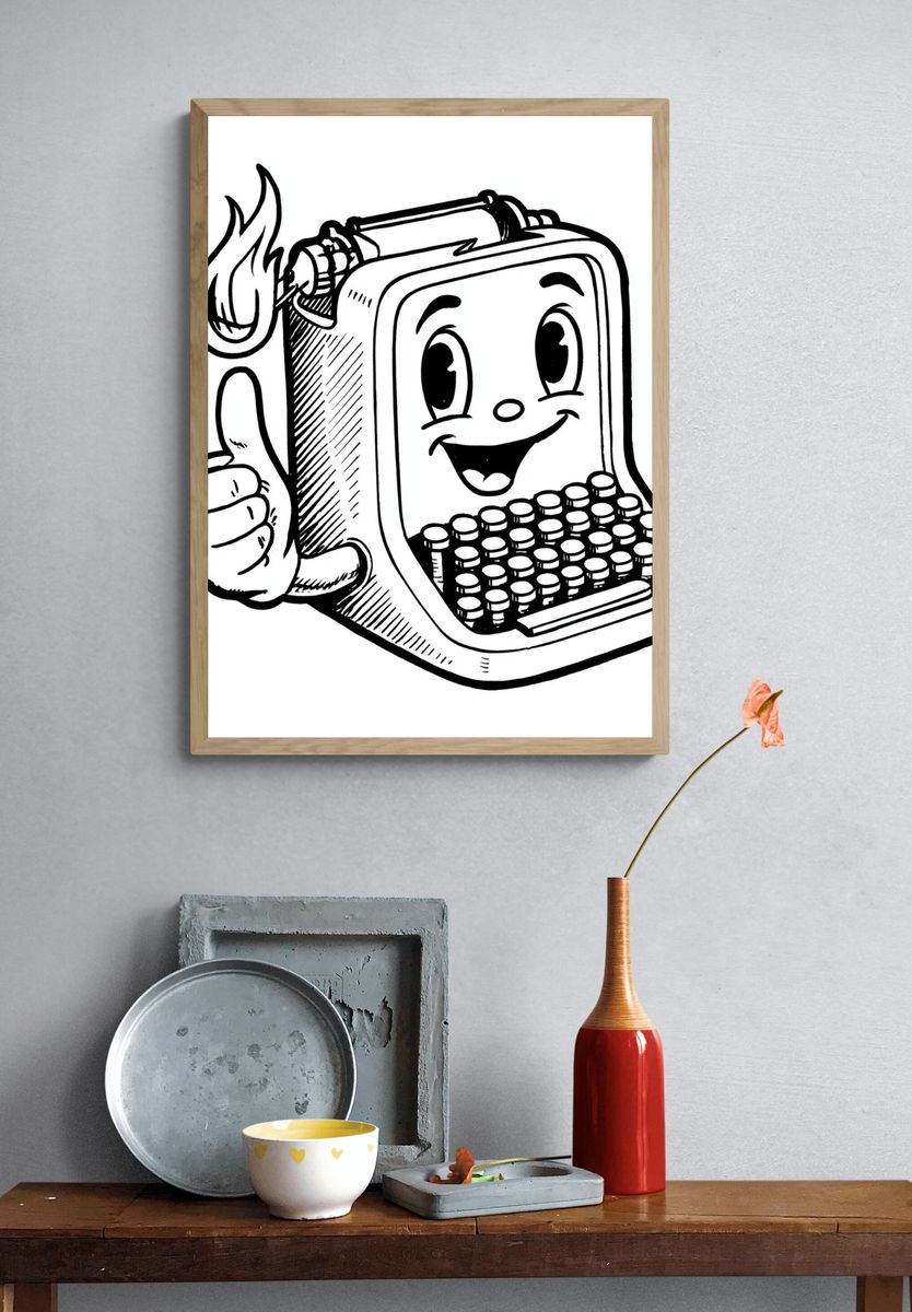 Smiling Typewriter Cartoon Poster. — room view 3