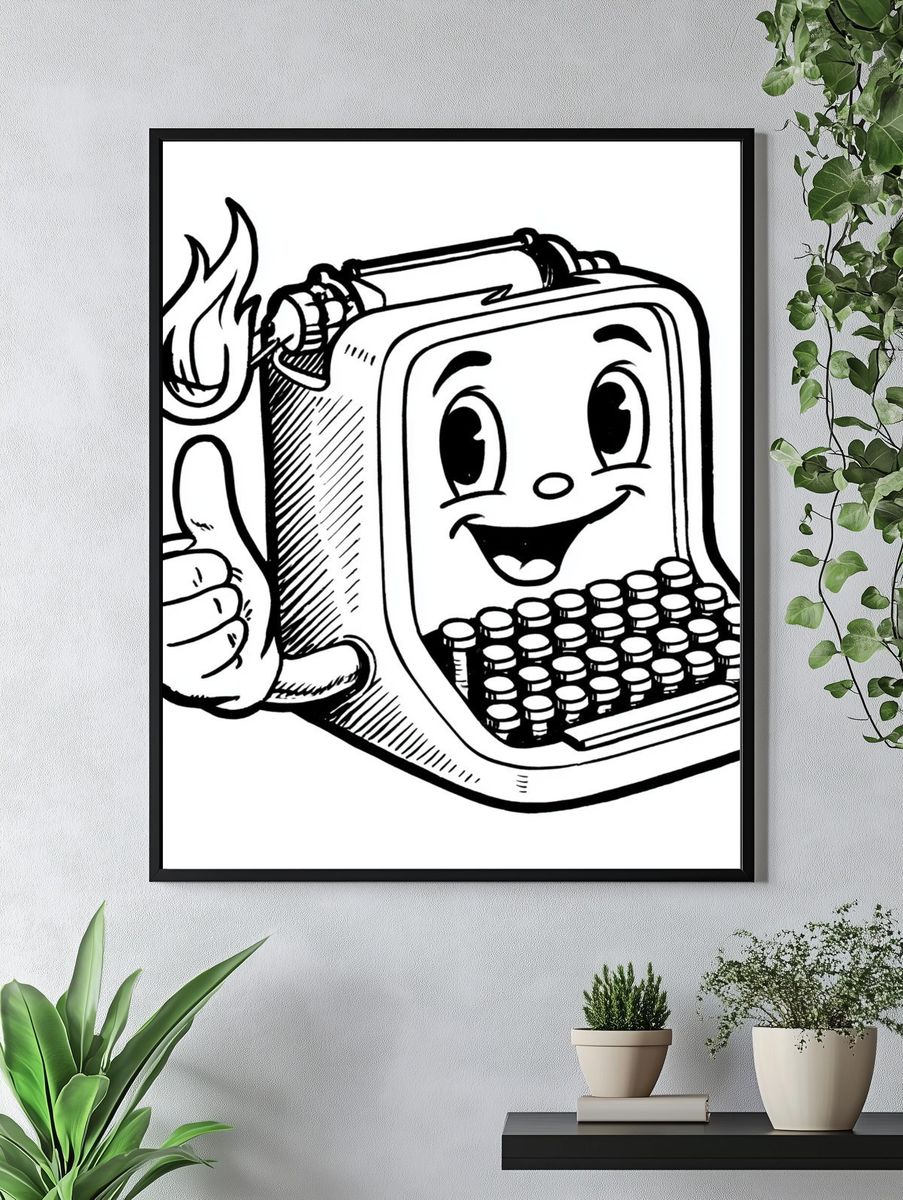 Smiling Typewriter Cartoon Poster. — room view 4