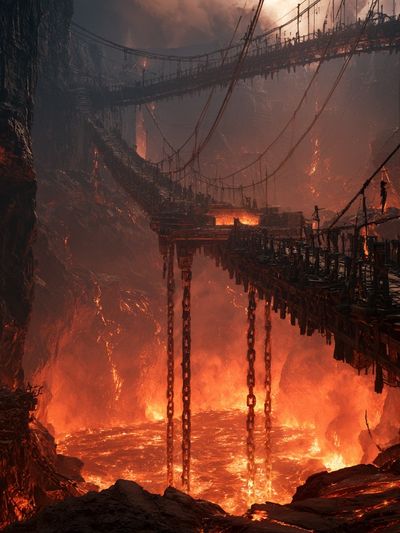 Lava Bridge Inferno Illustration Poster. poster