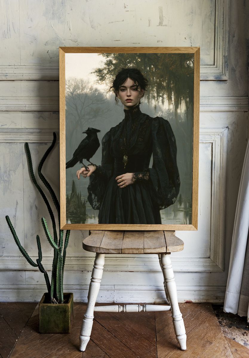 Gothic Raven Portrait Print. — room view 1