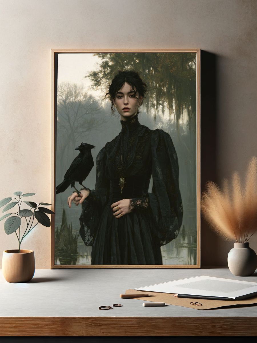 Gothic Raven Portrait Print. — room view 2