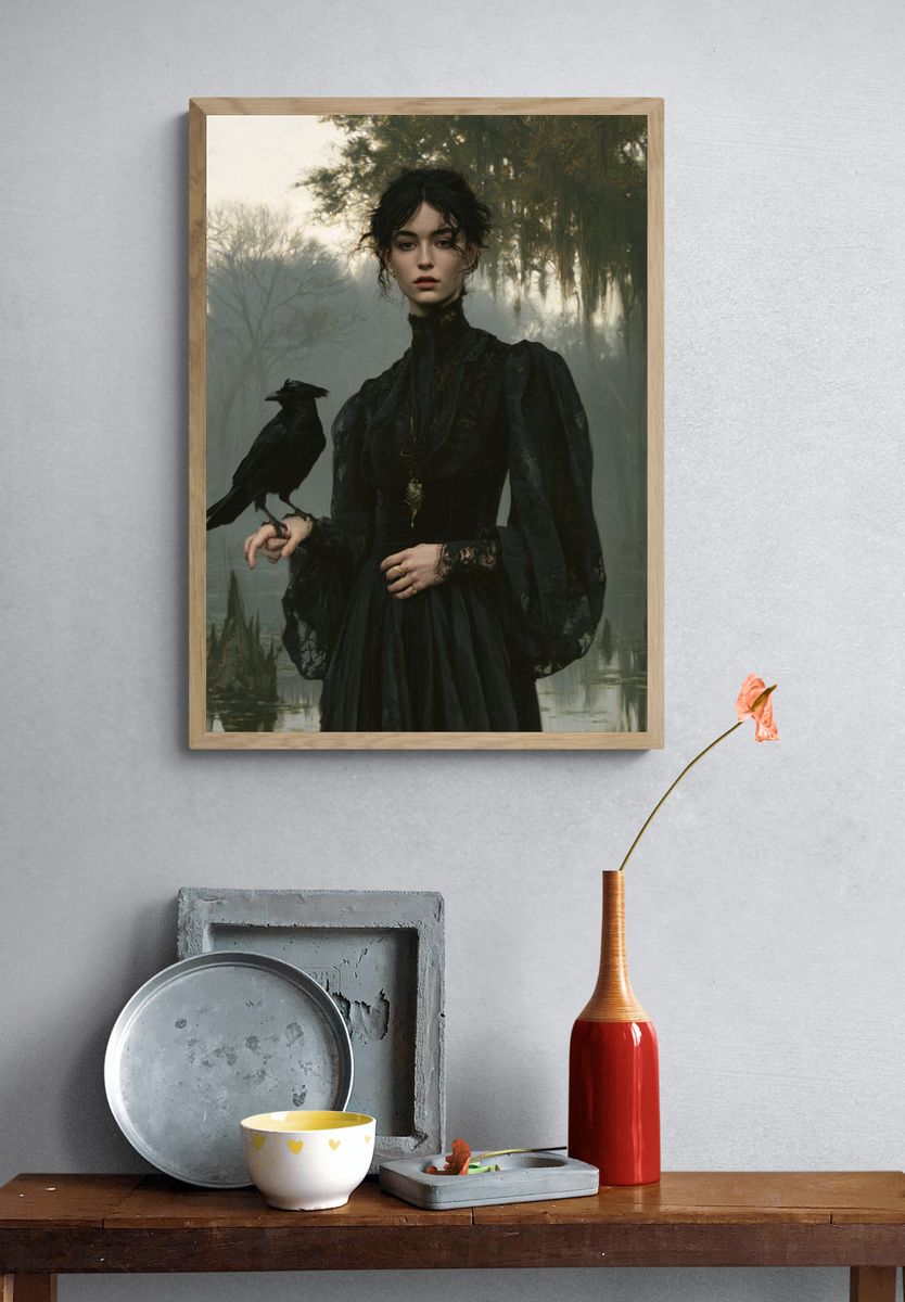 Gothic Raven Portrait Print. — room view 3