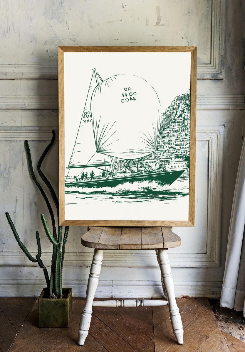 Sailing Yacht Coastal Sketch Poster. — room view 1