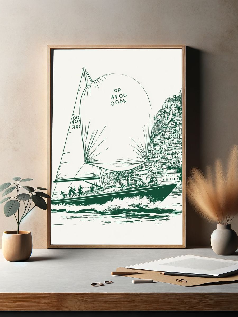Sailing Yacht Coastal Sketch Poster. — room view 2
