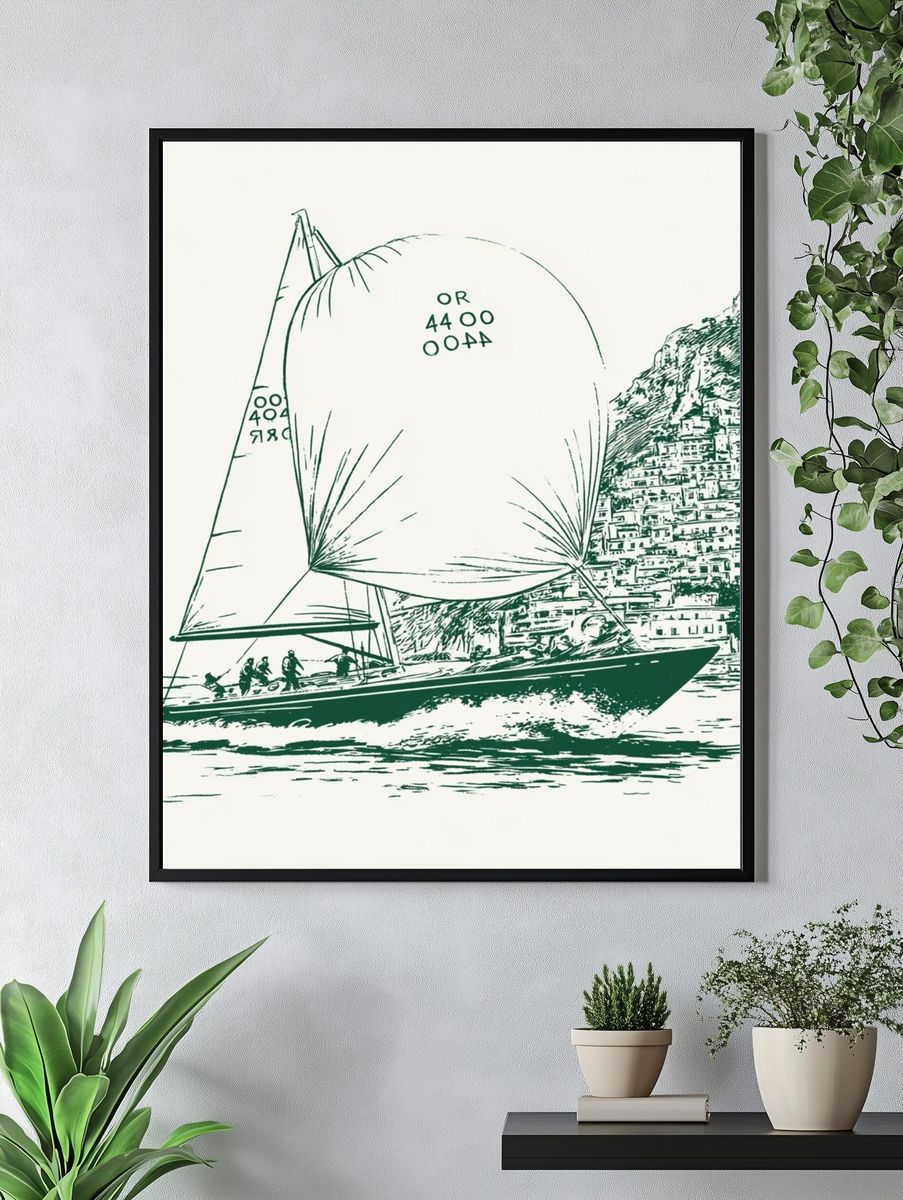 Sailing Yacht Coastal Sketch Poster. — room view 4