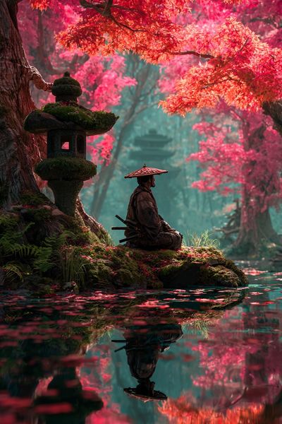 Samurai Garden Reflection Poster. poster print