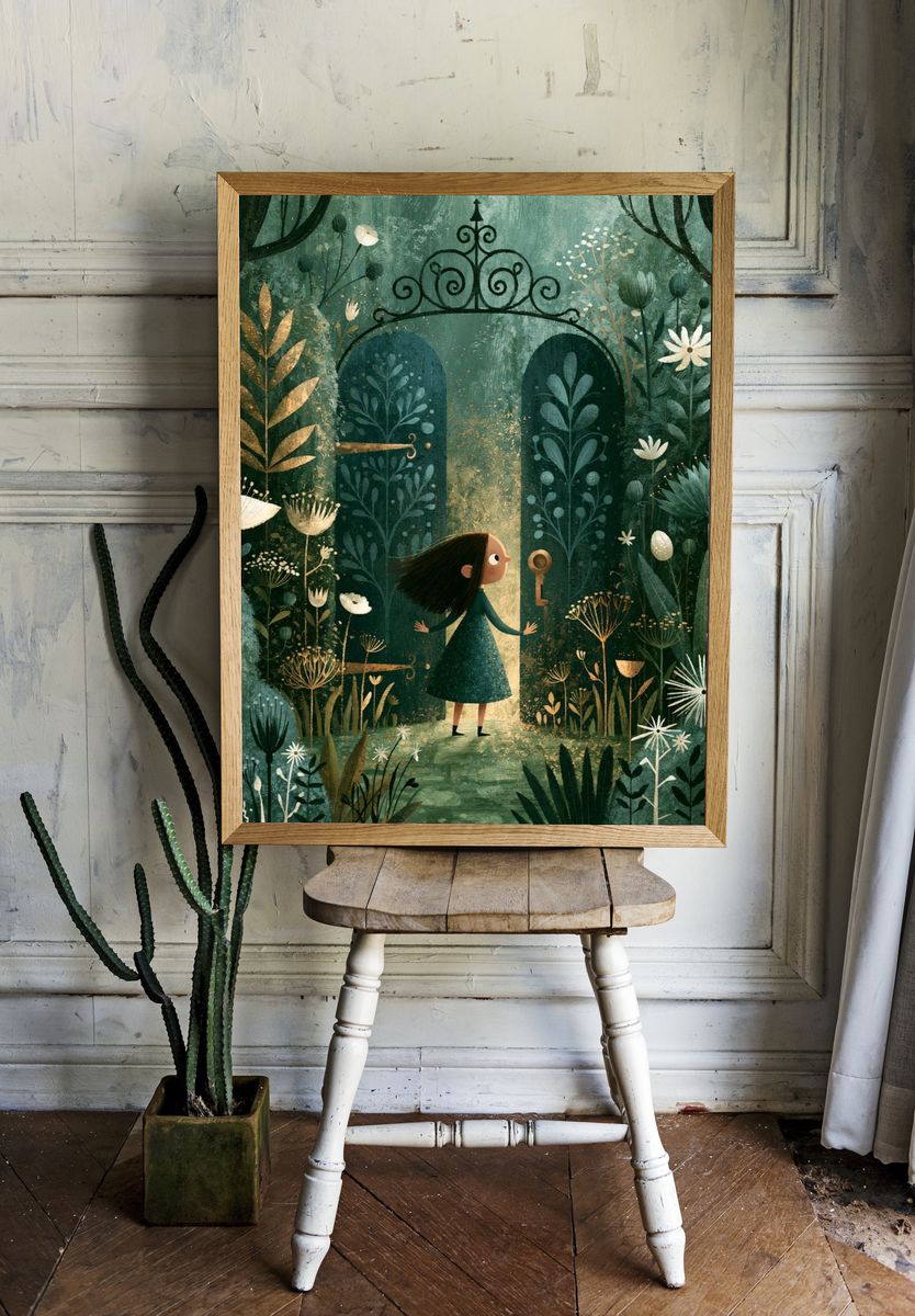 Enchanted Garden Gate Illustration Poster. — room view 1
