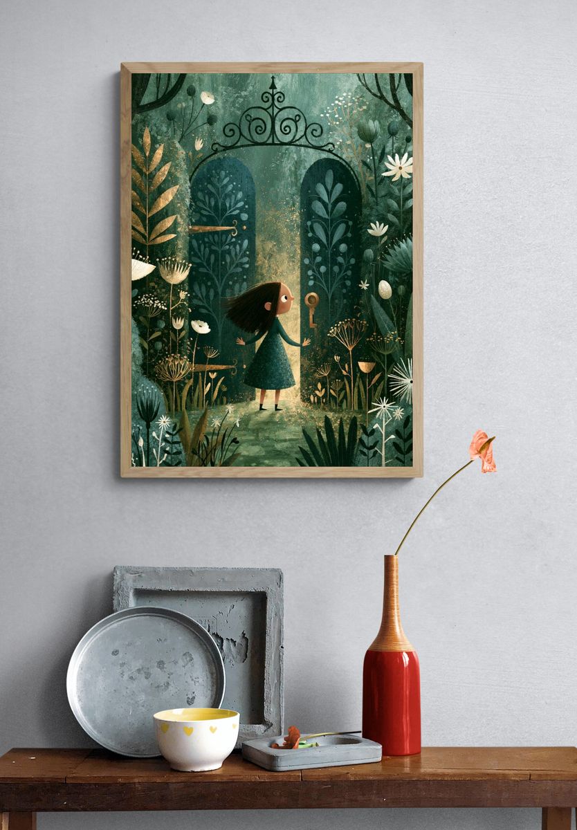 Enchanted Garden Gate Illustration Poster. — room view 3