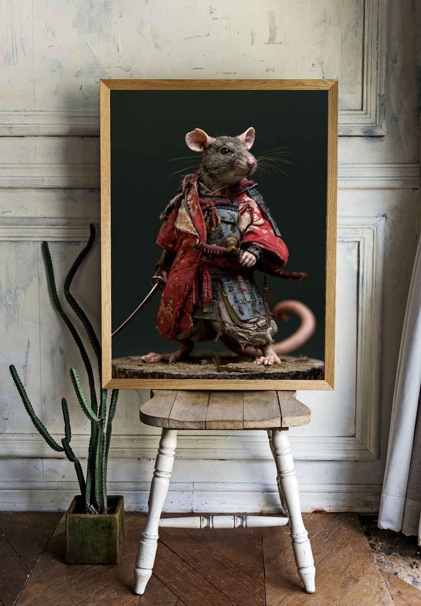 Samurai Rat Fantasy Illustration Poster. — room view 1