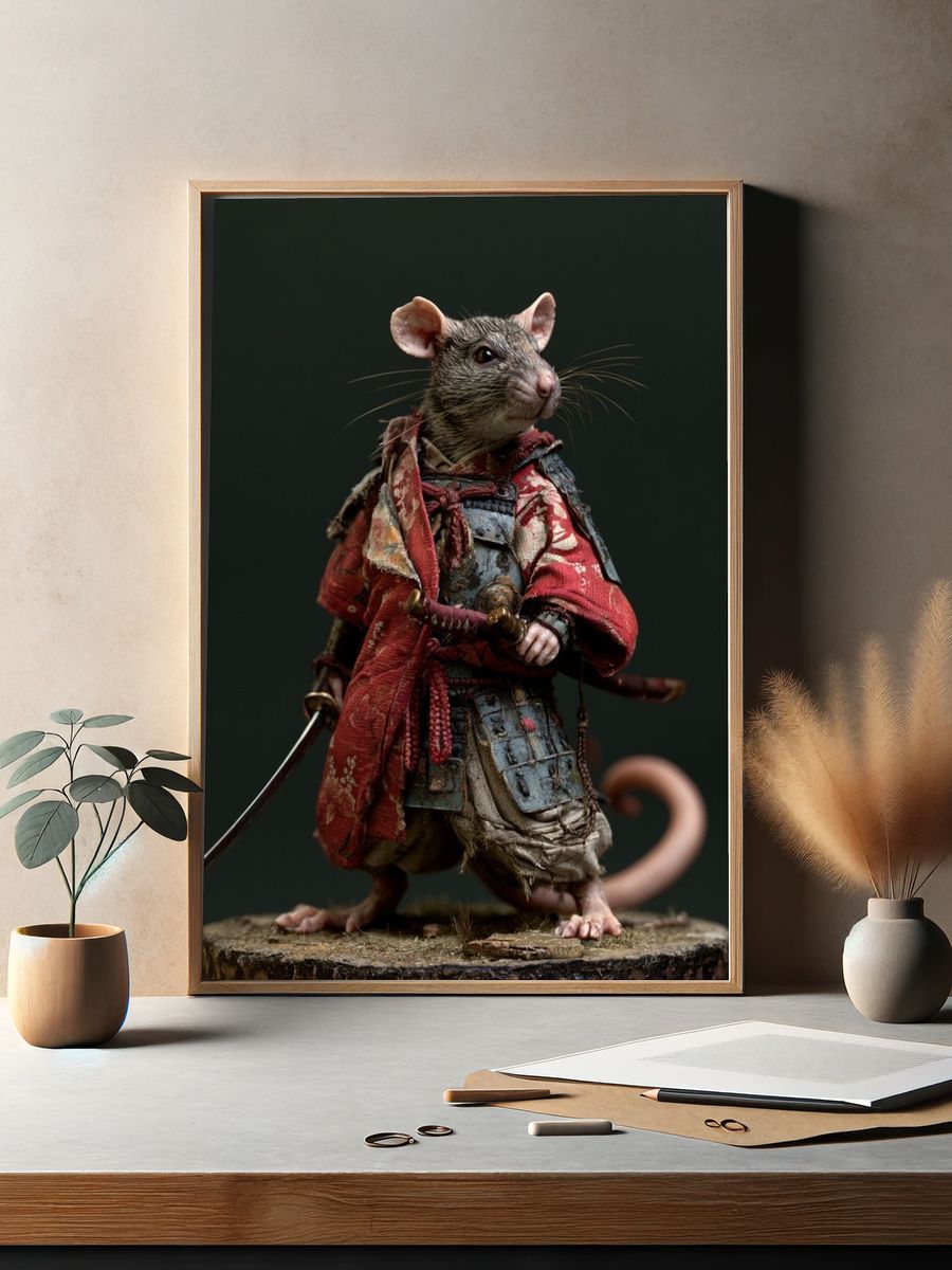 Samurai Rat Fantasy Illustration Poster. — room view 2