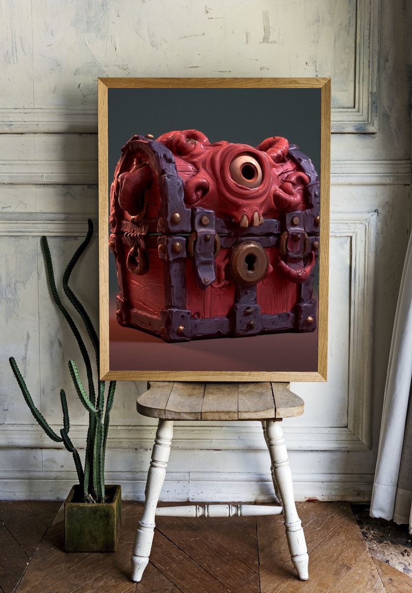 Surreal Monster Treasure Chest Print. — room view 1