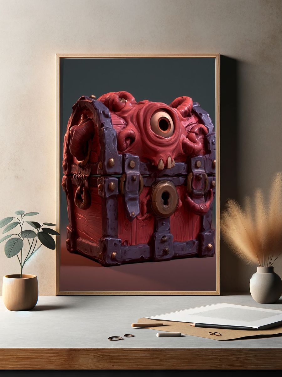 Surreal Monster Treasure Chest Print. — room view 2