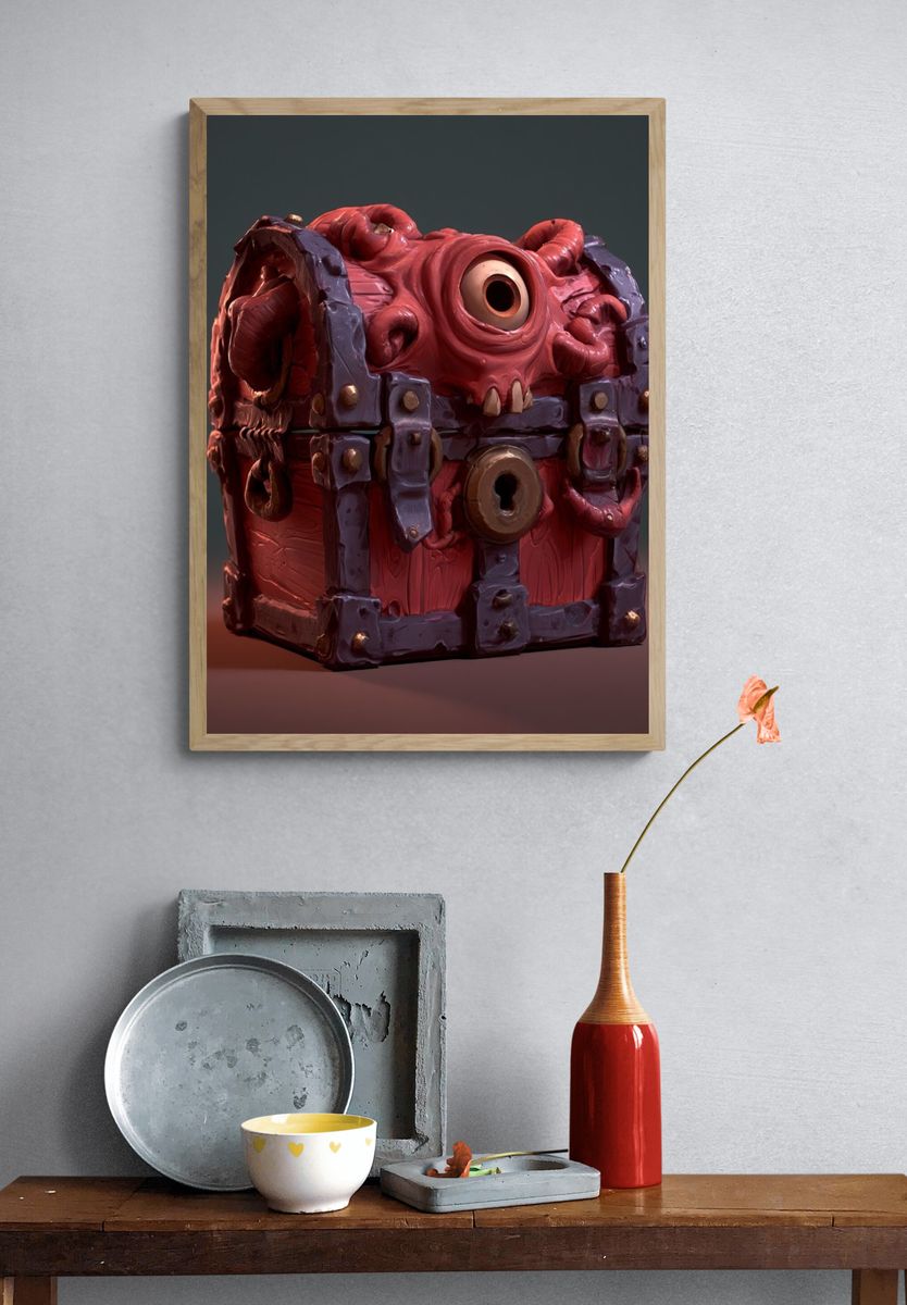 Surreal Monster Treasure Chest Print. — room view 3