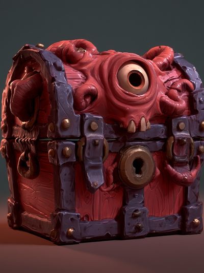 Surreal Monster Treasure Chest Print. poster