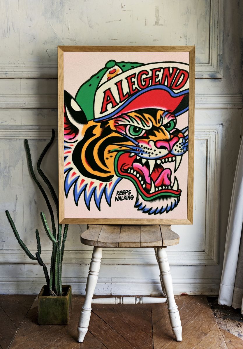 Legend Tiger Tattoo Illustration Poster. — room view 1