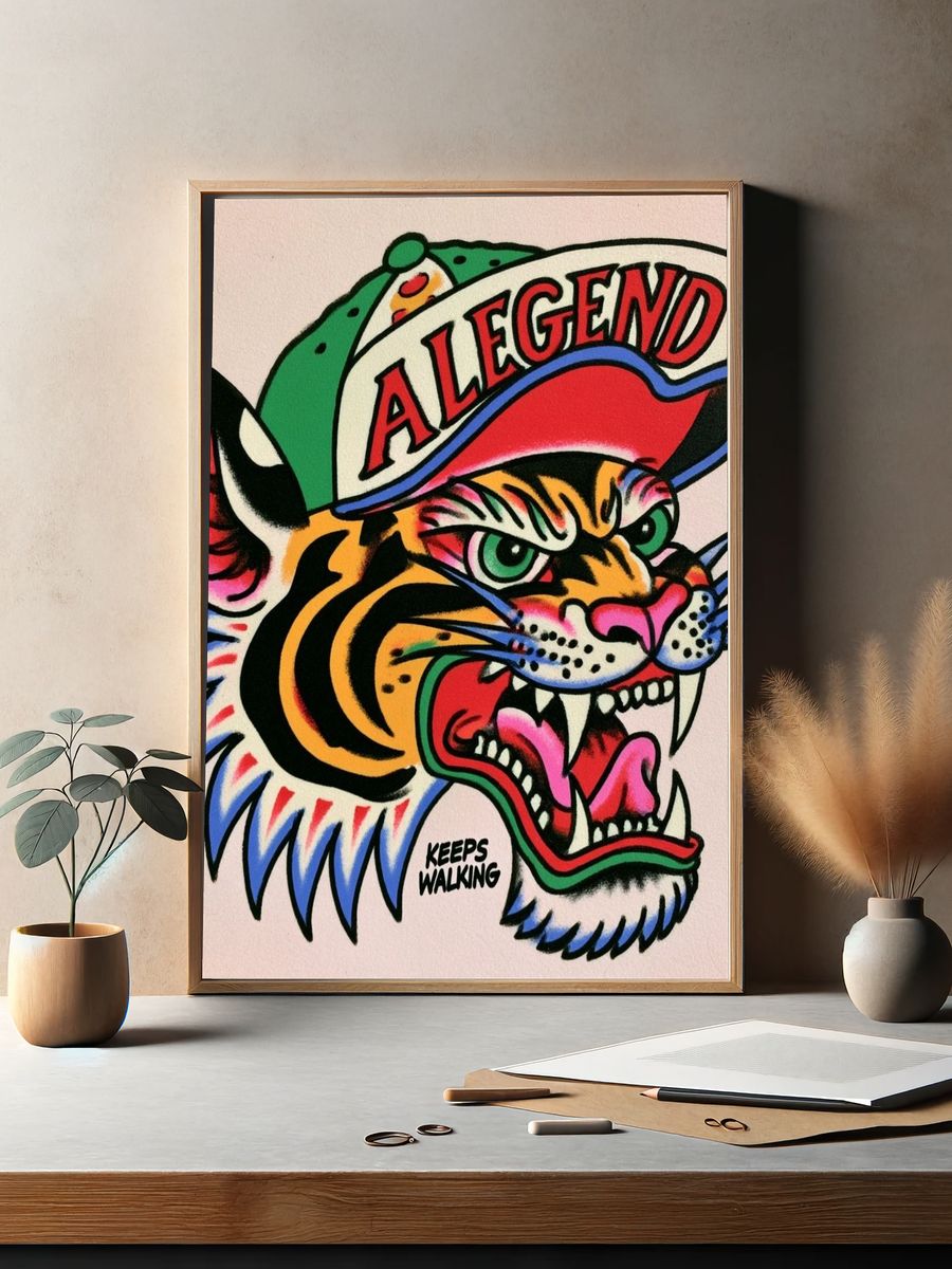 Legend Tiger Tattoo Illustration Poster. — room view 2