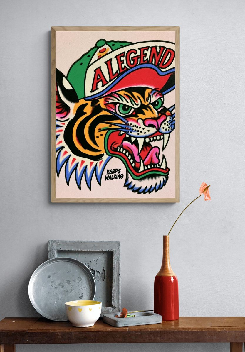 Legend Tiger Tattoo Illustration Poster. — room view 3